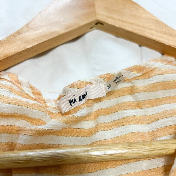 Francesca’s Mi Ami Yellow White Striped Flutter Sleeve Top Women’s Size Medium - Picture 4 of 5